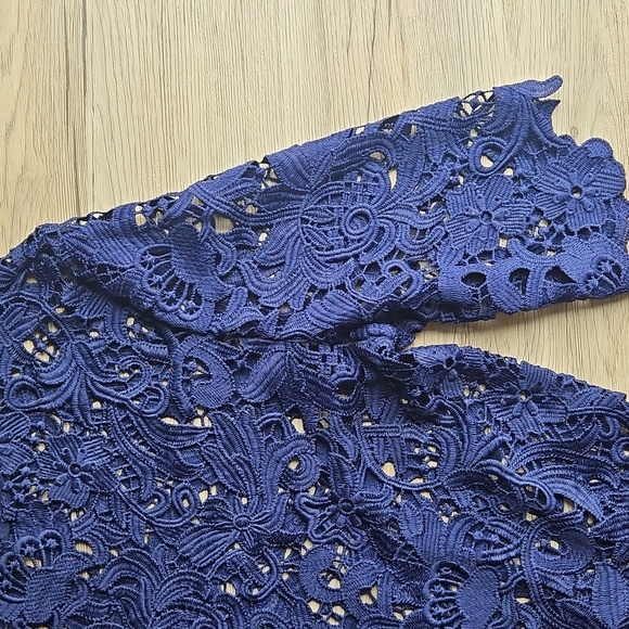 Zara Navy Blue Eyelet Embroidered Lace Top S - Picture 3 of 7